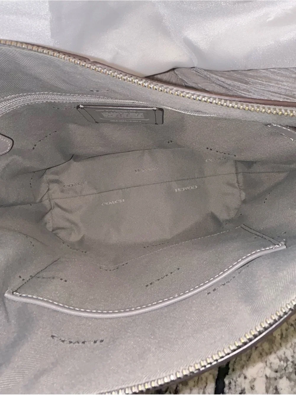 Coach Gray Leather Shoulder Bag with Silver-Tone Logo